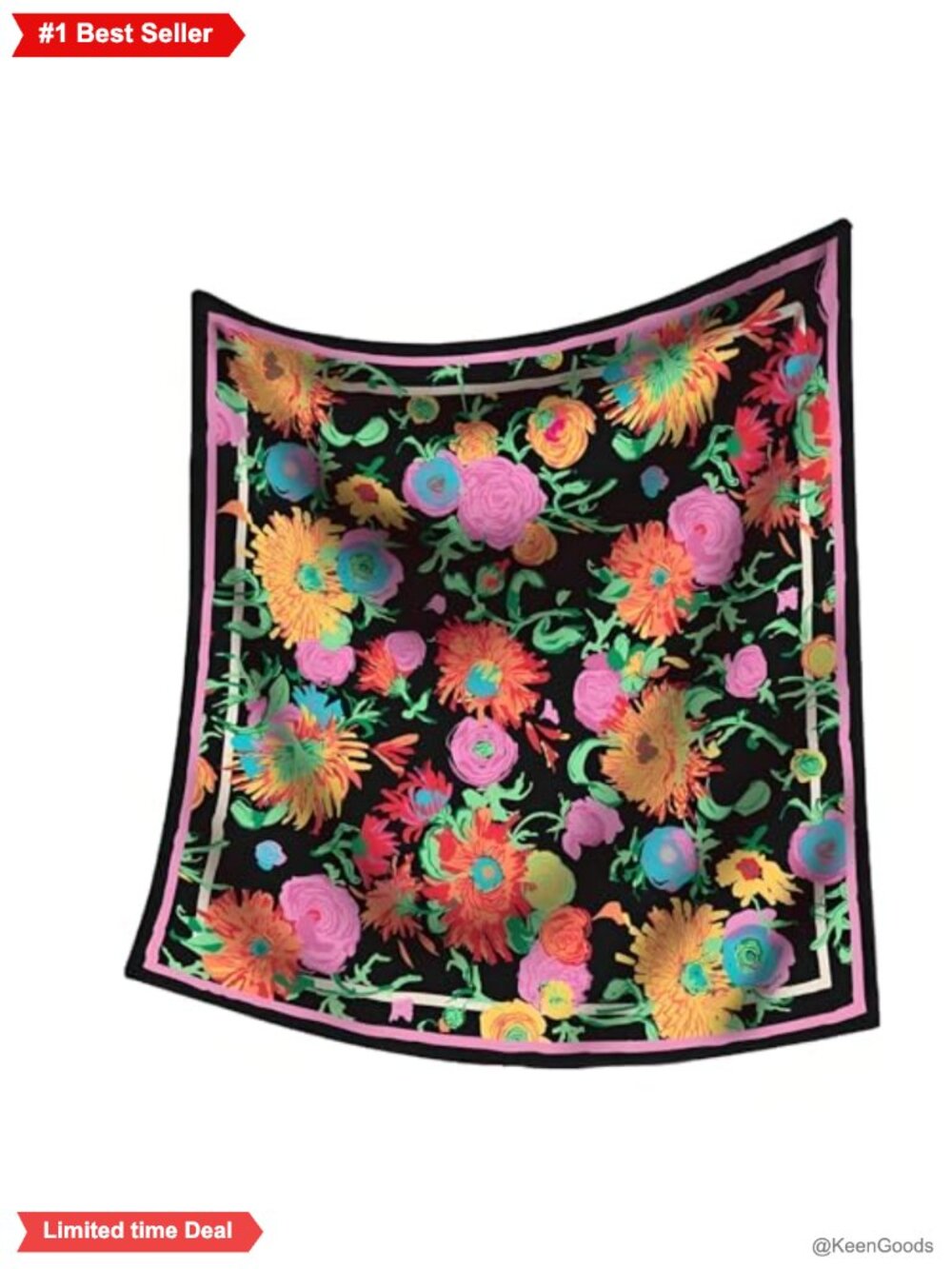 Large Square Floral Scarf Silk Feel Lightweight Neck Wrap Bandana
